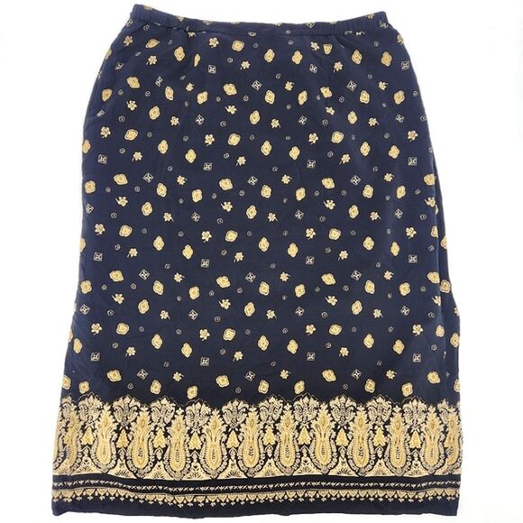 Coldwater Creek Silk Midi Maxi Skirt Size 2X Womens Black Beige Faux Wrap - Picture 3 of 9